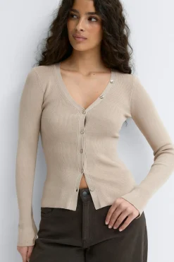 Knitted cardigan - Beige - Dame - Gina Tricot