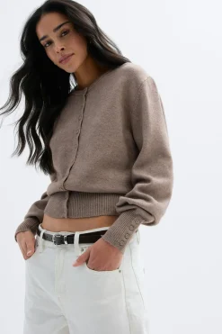 Knitted cardigan - Beige - Dame - Gina Tricot