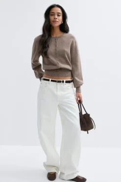 Knitted cardigan - Beige - Dame - Gina Tricot