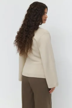 Knitted cotton cardigan - Beige - Dame - Gina Tricot