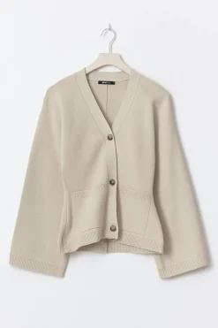 Knitted cotton cardigan - Beige - Dame - Gina Tricot