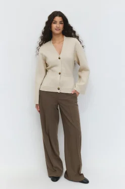 Knitted cotton cardigan - Beige - Dame - Gina Tricot
