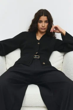 Knitted cotton cardigan - Schwarz - Dame - Gina Tricot