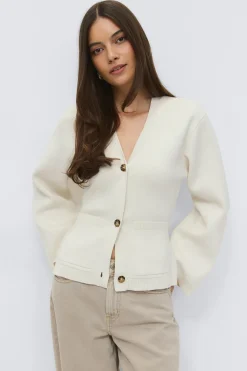 Knitted cotton cardigan - Weiß - Dame - Gina Tricot