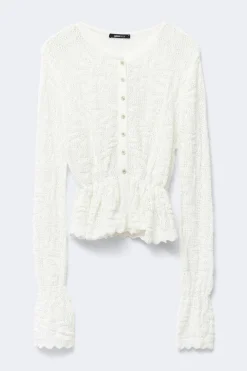 Knitted crochet cardigan - Weiß - Dame - Gina Tricot