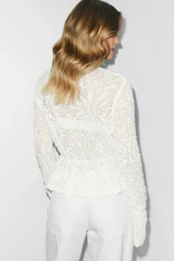Knitted crochet cardigan - Weiß - Dame - Gina Tricot