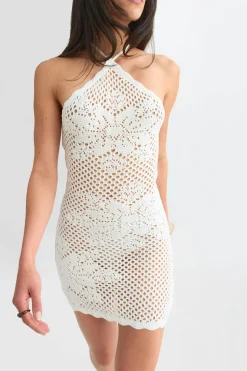 Knitted crochet dress - Weiß - Dame - Gina Tricot