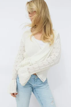 14+ knitted frill cardigan - Weiß - Gina Tricot