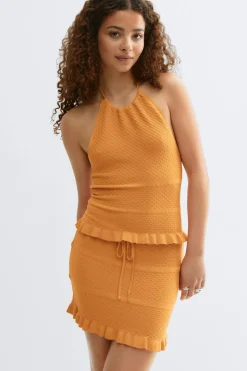 Knitted frill skirt - Orange - Dame - Gina Tricot