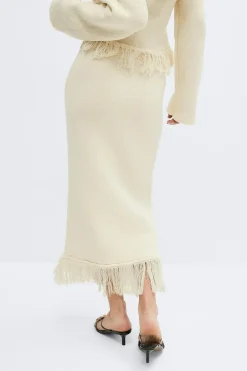 Knitted fringe skirt - Weiß - Dame - Gina Tricot