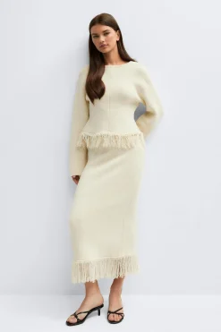 Knitted fringe skirt - Weiß - Dame - Gina Tricot