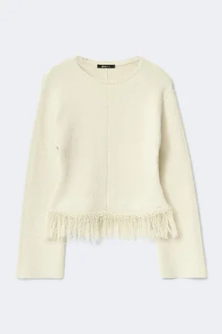 Knitted fringe sweater - Weiß - Dame - Gina Tricot