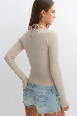 14+ knitted halterneck top - Weiß - Gina Tricot