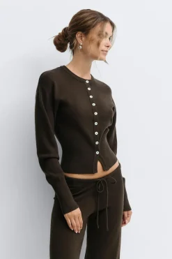 Knitted loungewear cardigan - Braun - Dame - Gina Tricot