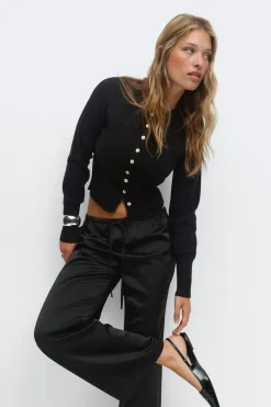 Knitted loungewear cardigan - Schwarz - Dame - Gina Tricot