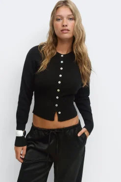 Knitted loungewear cardigan - Schwarz - Dame - Gina Tricot