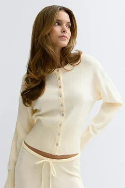 Knitted loungewear cardigan - Weiß - Dame - Gina Tricot