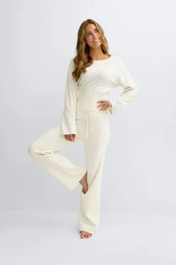 Knitted loungewear trousers - Weiß - Dame - Gina Tricot