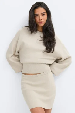 Knitted mini skirt - Beige - Dame - Gina Tricot