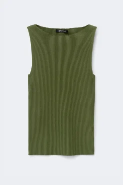 Knitted ribb singlet - Grün - Dame - Gina Tricot