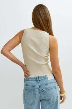 Knitted ribb singlet - Weiß - Dame - Gina Tricot