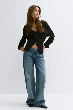 Knitted sheer cardigan - Schwarz - Dame - Gina Tricot