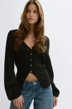 Knitted sheer cardigan - Schwarz - Dame - Gina Tricot