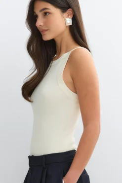 Knitted singlet - Weiß - Dame - Gina Tricot