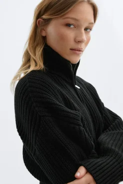 Knitted zip cardigan - Schwarz - Dame - Gina Tricot