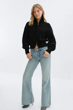 Knitted zip cardigan - Schwarz - Dame - Gina Tricot