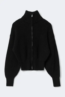 Knitted zip cardigan - Schwarz - Dame - Gina Tricot