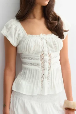 Lace blouse - Weiß - Dame - Gina Tricot