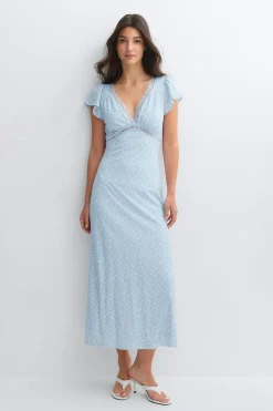 Lace detail midi dress - Blau - Dame - Gina Tricot