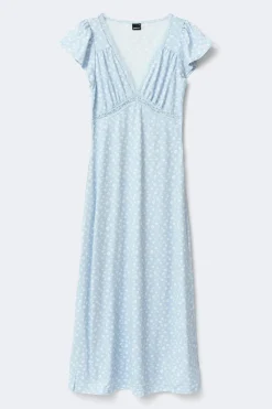 Lace detail midi dress - Blau - Dame - Gina Tricot