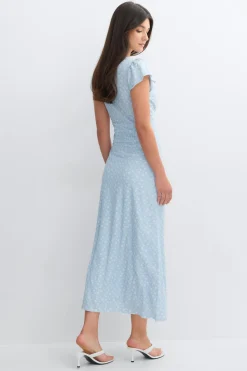 Lace detail midi dress - Blau - Dame - Gina Tricot