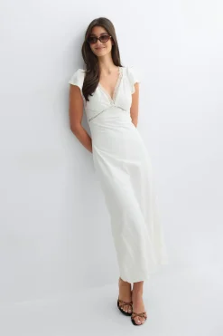 Lace detail midi dress - Weiß - Dame - Gina Tricot