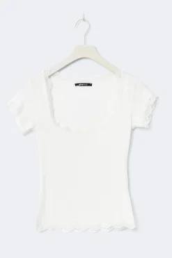 Lace detail scoop neck top - Weiß - Dame - Gina Tricot