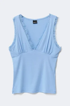 Lace detail tank - Blau - Dame - Gina Tricot