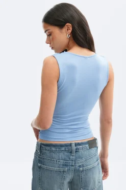 Lace detail tank - Blau - Dame - Gina Tricot