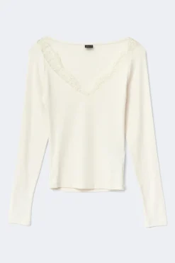 Lace detail top - Weiß - Dame - Gina Tricot