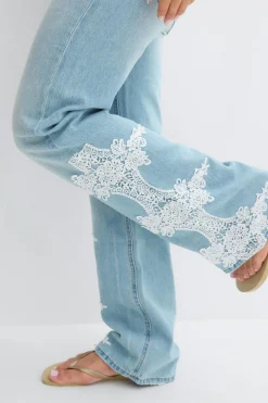 14+ lace edge jeans - Blau - Gina Tricot