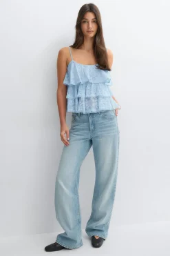 Lace frill singlet - Blau - Dame - Gina Tricot
