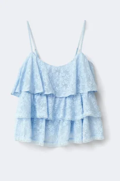 Lace frill singlet - Blau - Dame - Gina Tricot