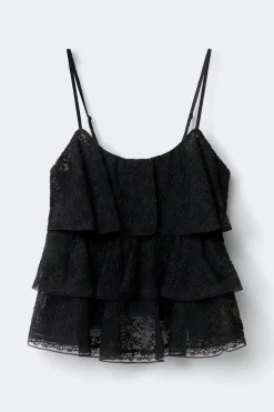 Lace frill singlet - Schwarz - Dame - Gina Tricot