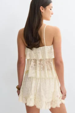 Lace frill singlet - Weiß - Dame - Gina Tricot