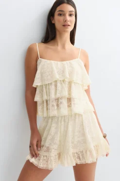 Lace frill singlet - Weiß - Dame - Gina Tricot