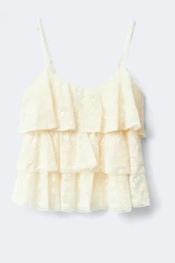 Lace frill singlet - Weiß - Dame - Gina Tricot
