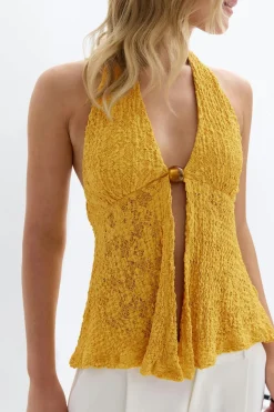 Lace halterneck top - Gelb - Dame - Gina Tricot