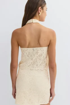 Lace halterneck top - Weiß - Dame - Gina Tricot