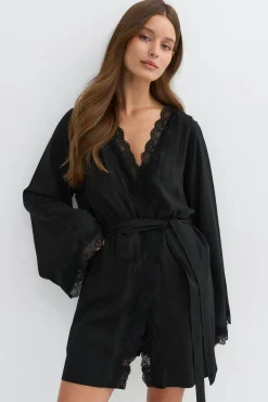 Lace loungewear robe - Schwarz - Dame - Gina Tricot